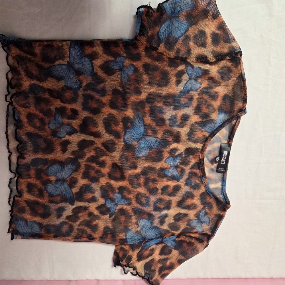 Missguided Sheer Leopard Print Top with Blue Accents